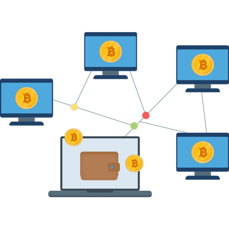 Mit dem Netzwerk verbundene Bitcoin-Knoten  Illustration