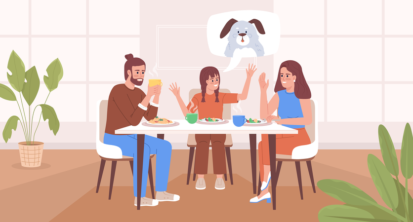 Gemeinsames Abendessen mit der Familie und netten Gesprächen  Illustration