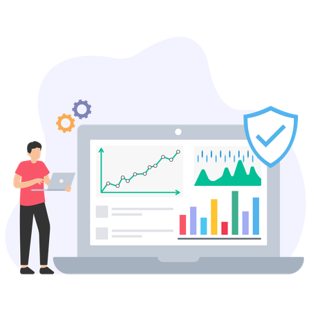 Mitarbeiter analysiert Cyber Shielding  Illustration