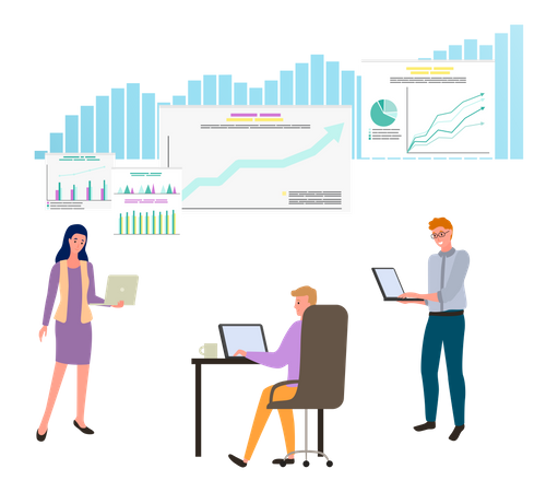 Mitarbeiter analysieren Datenanalysediagramm  Illustration