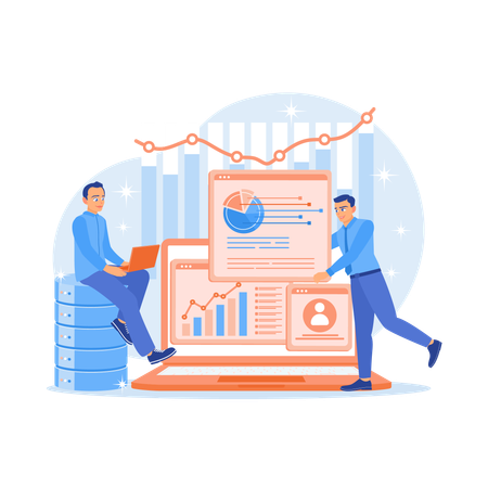 Mitarbeiter analysieren digitale Informationen auf dem Server  Illustration