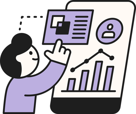 Mitarbeiter analysiert Geschäftsdaten in einer Präsentation  Illustration