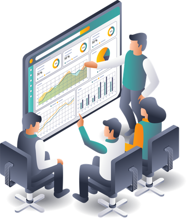 Mitarbeiter analysieren Geschäftsdatenentwicklungen  Illustration