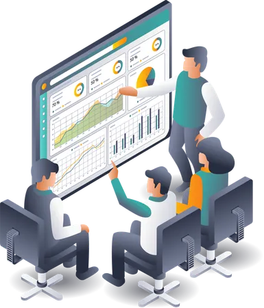 Mitarbeiter analysieren Geschäftsdatenentwicklungen  Illustration