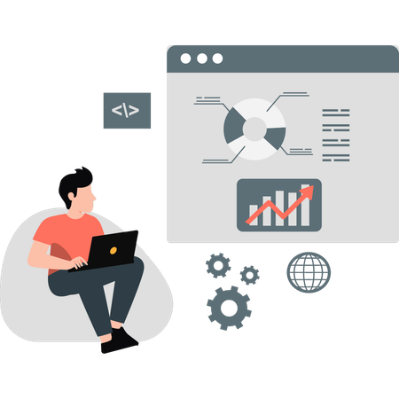 Mitarbeiter analysiert Startbericht in Besprechung  Illustration