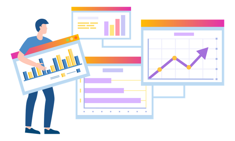 Mitarbeiter analysieren statistische Unternehmensdaten  Illustration