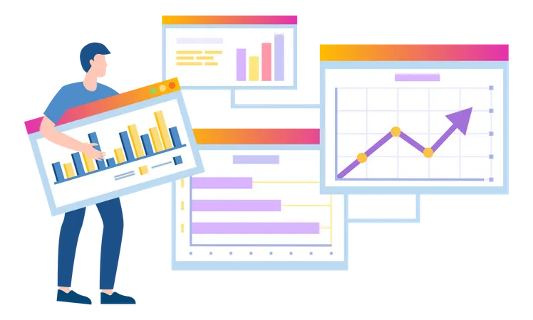 Mitarbeiter analysieren statistische Unternehmensdaten  Illustration