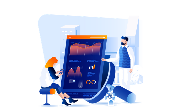 Mitarbeiter analysieren Umsatzwachstum  Illustration