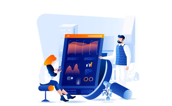 Mitarbeiter analysieren Umsatzwachstum  Illustration