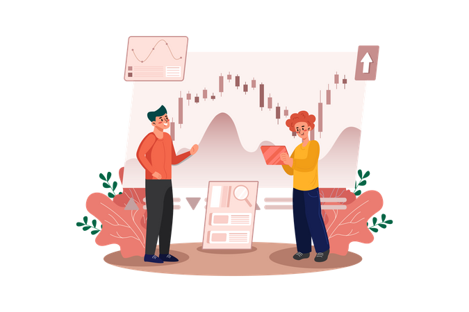 Mitarbeiter analysiert Geschäftsstatistiken  Illustration