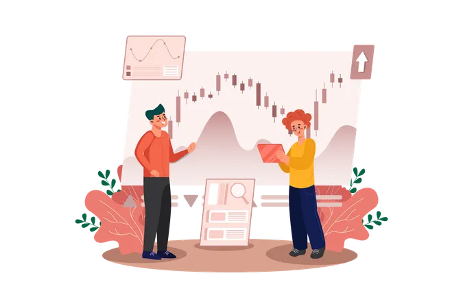 Mitarbeiter analysiert Geschäftsstatistiken  Illustration