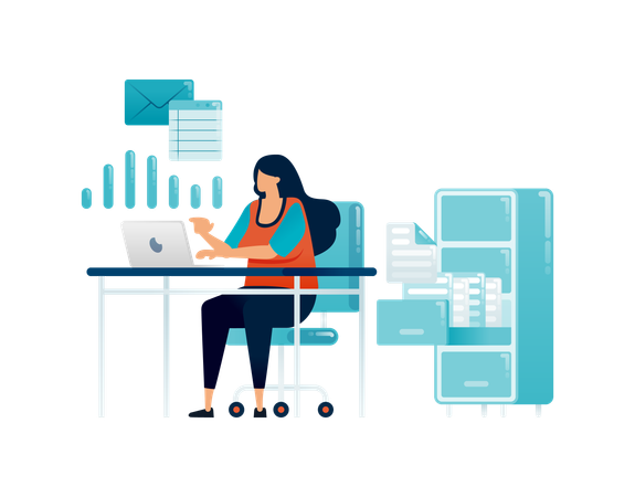 Mitarbeiter, der im Büro sitzt und Geschäftsdaten analysiert  Illustration