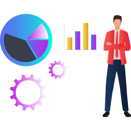 Mitarbeiter analysiert Pi-Diagramm-Daten  Illustration