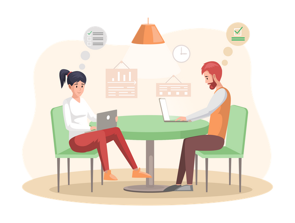 Mitarbeiter arbeiten am Laptop  Illustration