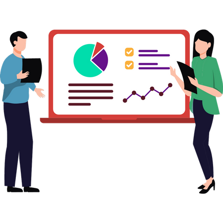 Mitarbeiter, die an der Diagrammanalyse arbeiten  Illustration