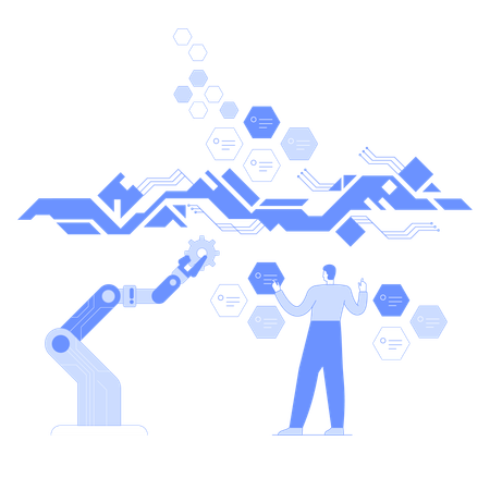 Mitarbeiter, der an Augmented Reality-Technologie arbeitet  Illustration