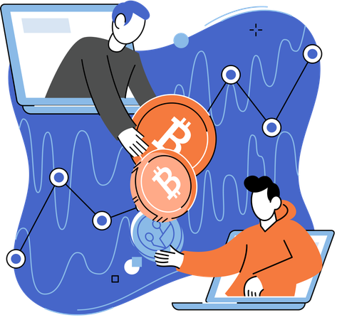 Mitarbeiter arbeitet an Bitcoin-Transfer  Illustration