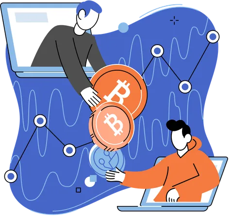 Mitarbeiter arbeitet an Bitcoin-Transfer  Illustration