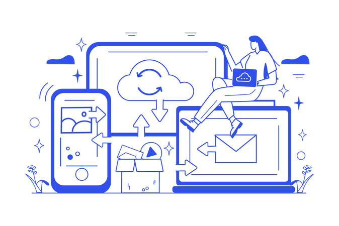 Mitarbeiter arbeitet am Cloud-Management  Illustration