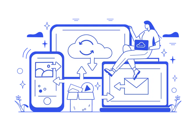 Mitarbeiter arbeitet am Cloud-Management  Illustration