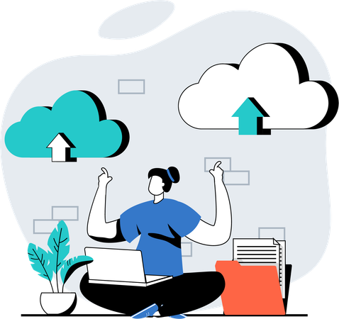 Mitarbeiter arbeitet am Cloud-Upload  Illustration