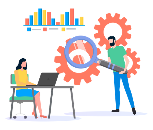 Mitarbeiter, der an der Datenanalyse arbeitet  Illustration