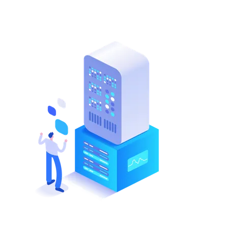 Mitarbeiter, der an der Datenbanksicherheit arbeitet  Illustration