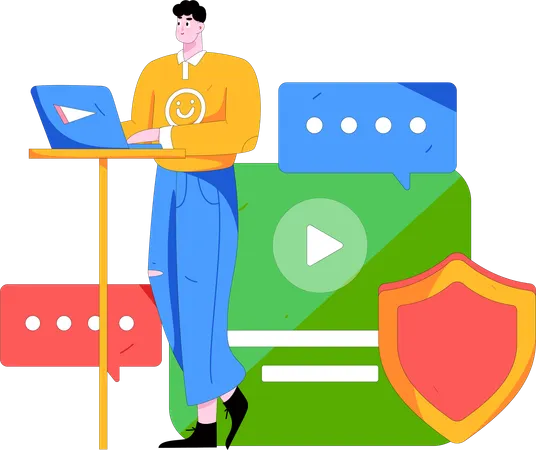 Mitarbeiter beschäftigt sich mit Datensicherheit  Illustration