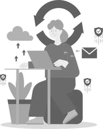 Mitarbeiter arbeitet an digitaler Sicherheit  Illustration