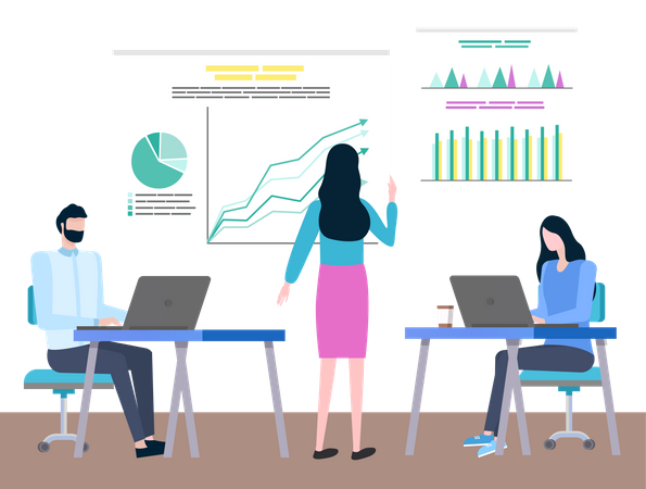 Mitarbeiter arbeitet an einer Präsentation  Illustration