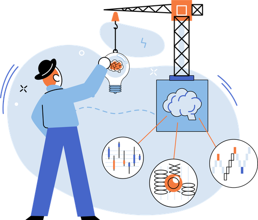 Mitarbeiter arbeitet an logischen Ideen  Illustration