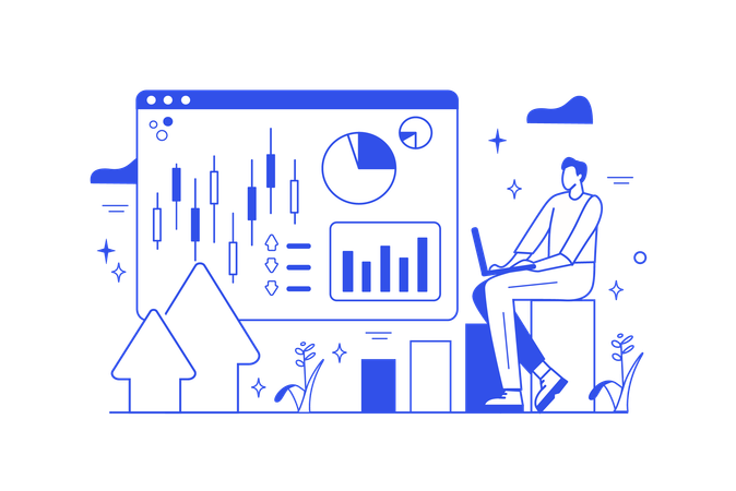 Mitarbeiter bearbeitet Marktdaten  Illustration