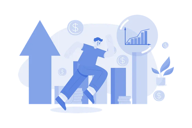 Mitarbeiter arbeitet an Marktdatendiagrammen  Illustration