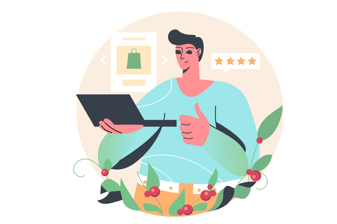 Mitarbeiter arbeitet am Online-Shopping  Illustration