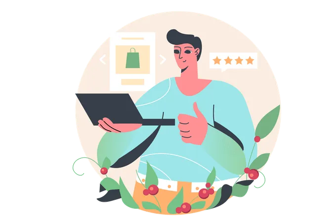 Mitarbeiter arbeitet am Online-Shopping  Illustration