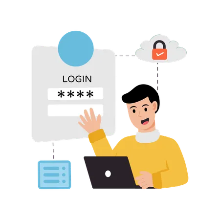 Mitarbeiter arbeitet an Cloud-Server-Login  Illustration