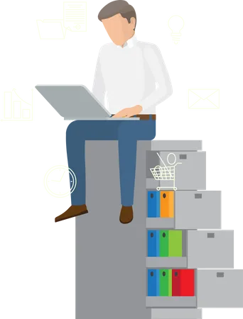 Mitarbeiter arbeitet mit Laptop  Illustration