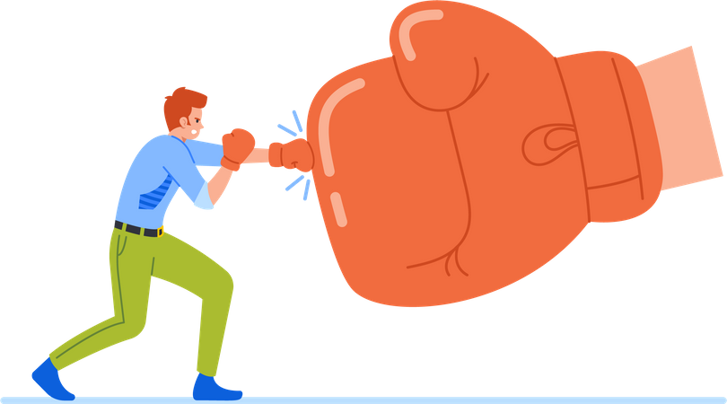 Mitarbeiter boxt mit Riesenhandschuh in intensivem Kampf  Illustration