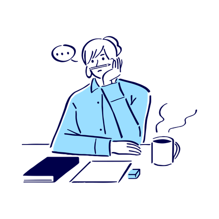 Mitarbeiter braucht heißen Kaffee während der Arbeit  Illustration