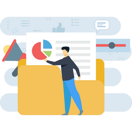 Mitarbeiter, der an einem Marketingbericht arbeitet  Illustration