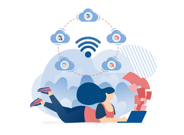 Mitarbeiter, die remote über ein WLAN-Netzwerk arbeiten  Illustration