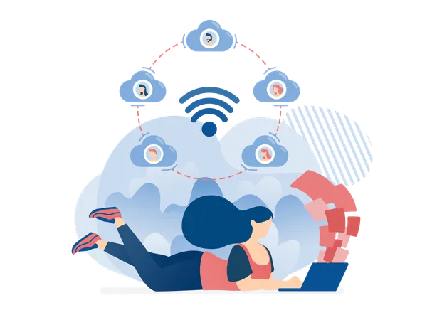 Mitarbeiter, die remote über ein WLAN-Netzwerk arbeiten  Illustration