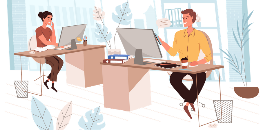 Mitarbeiter, die am Computer arbeiten  Illustration