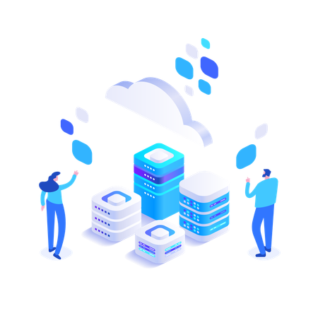 Mitarbeiter, die im Datenbankmanagement arbeiten  Illustration