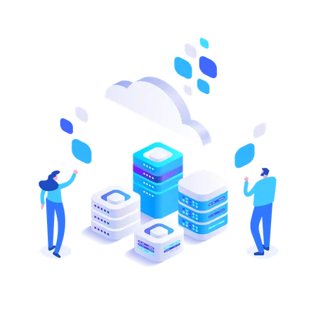 Mitarbeiter, die im Datenbankmanagement arbeiten  Illustration