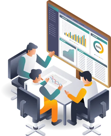 Mitarbeiter diskutieren Datenanalyse für die Geschäftsentwicklung  Illustration