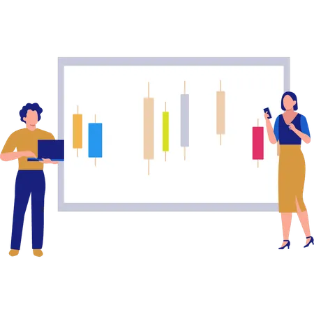 Mitarbeiter diskutieren Geschäftsdiagramm  Illustration