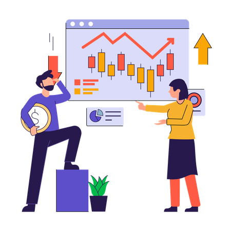 Mitarbeiter diskutiert über Aktien  Illustration