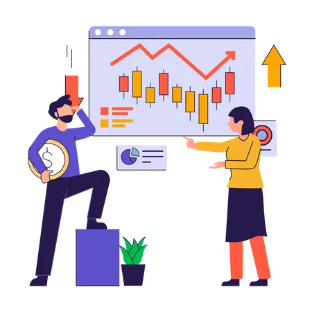 Mitarbeiter diskutiert über Aktien  Illustration