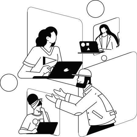 Mitarbeiter führen Online-Diskussionen durch  Illustration